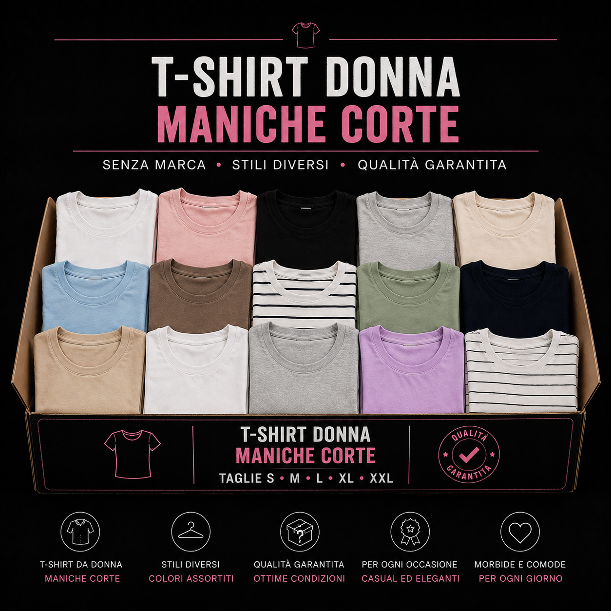 T-SHIRT DONNA MANICHE CORTE (S - M - L - XL - XXL - XXXL) – Grado A