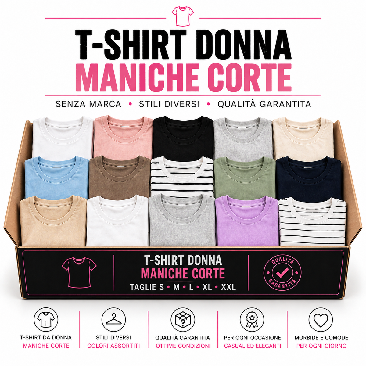 T-SHIRT DONNA MANICHE CORTE (S - M - L - XL - XXL - XXXL) – Grado A