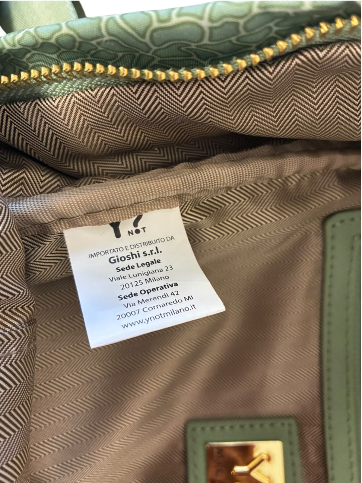 YNot? Milano – Zaino Donna Verde Salvia con Dettagli Oro #3
